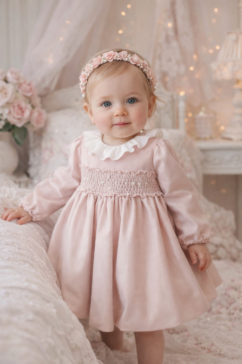 Abito rosa in ciniglia vellutata