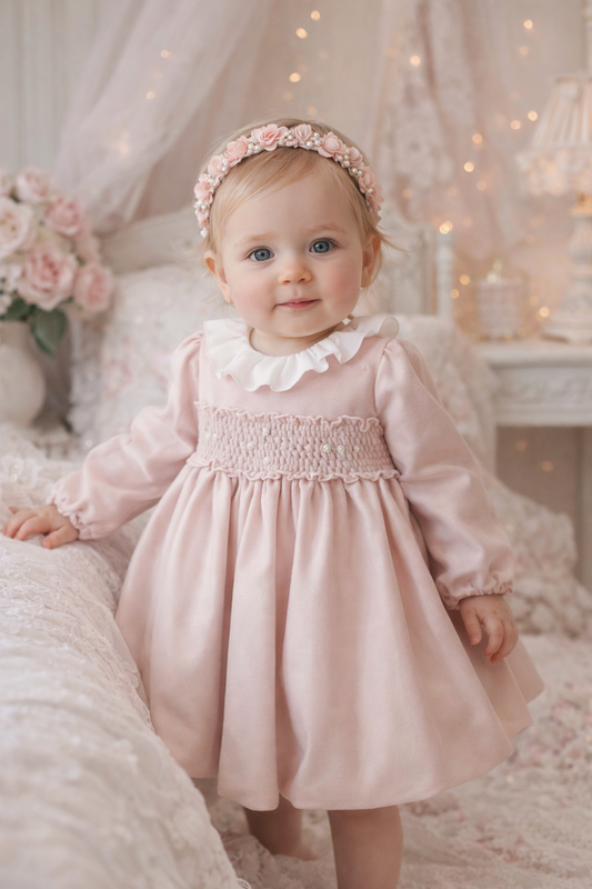 Abito rosa in ciniglia vellutata