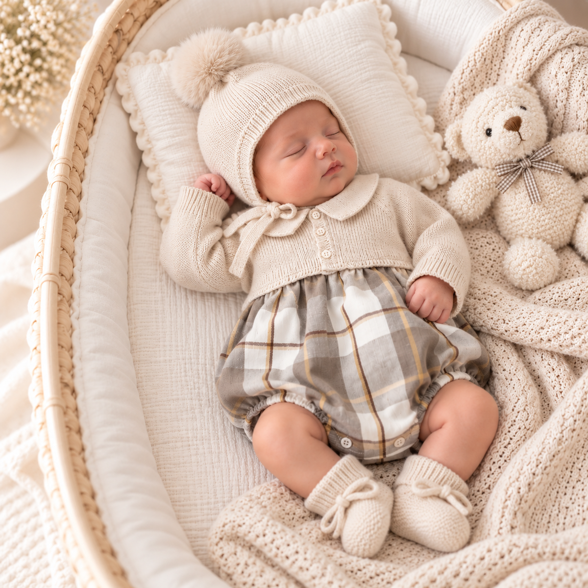 Set nascita con pagliaccetto tartan.