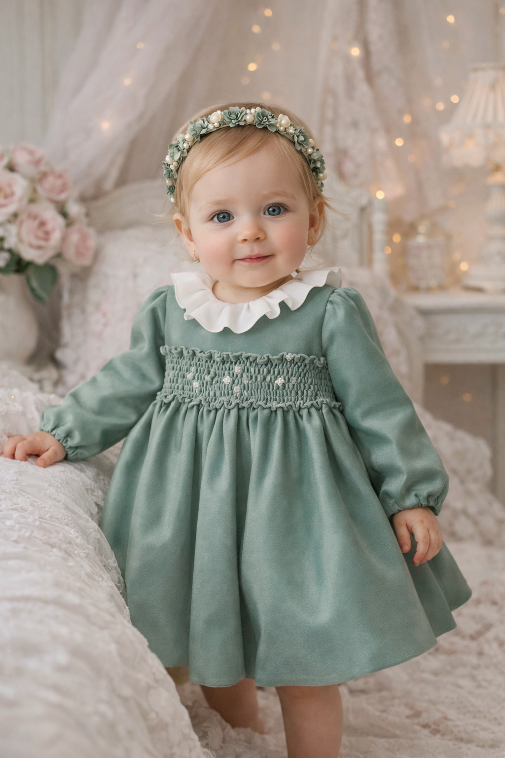 Abito verde in ciniglia vellutata