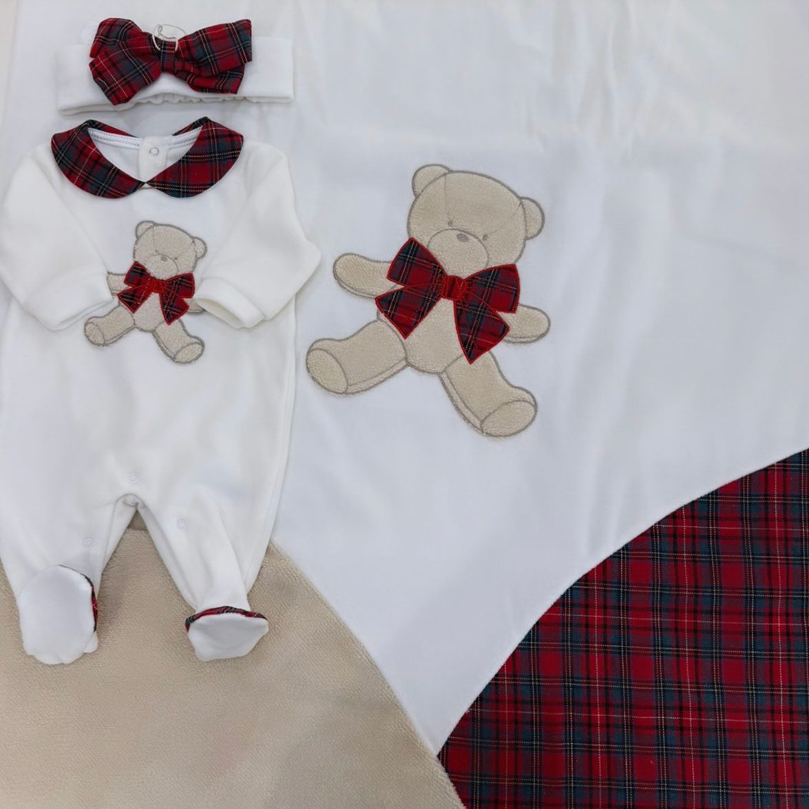 Coordinato orsetto tartan girl - La culla di Vanity kids